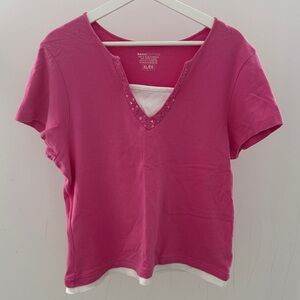 Basic Editions Fuchsia V-Neck Short Sleeve Top